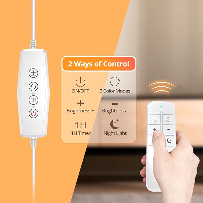 Desk Lamp with Remote, Adjustable Brightness, Eye-Caring LED Light, Rotatable Head, USB with Adapter, Space-Saving Design for Office, Study, Reading, Work, and Home Desktop Illumination - White