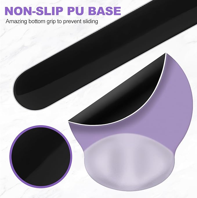 AIMSA Mouse Pad with Wrist Rest Support, Keyboard Wrist Rest Set, Ergonomic Memory Foam Mousepad for Computer Keyboard, Easy Typing and Pain Relief, Purple