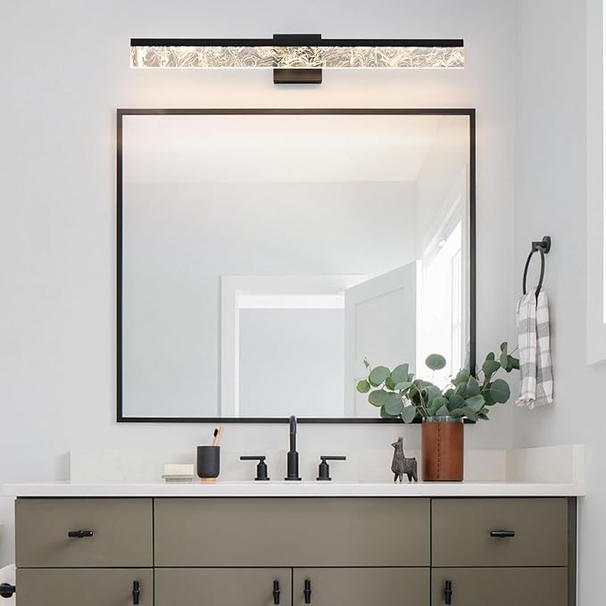 Modern Vanity Lights for Bathroom, 32 Inch Black Bathroom Light Fixtures Over Mirror, 24W Dimmable LED Vanity Lighting Fixtures for Bath Mirror Restroom Bedroom 3000K