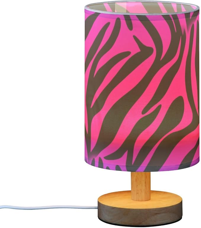 Pink Zebra LED Table Lamp, Bedside Lamp with Linen Lampshade, Flicker-Free Eye Care USB Plug in Nightstand Lamp, for Bedroom and Office