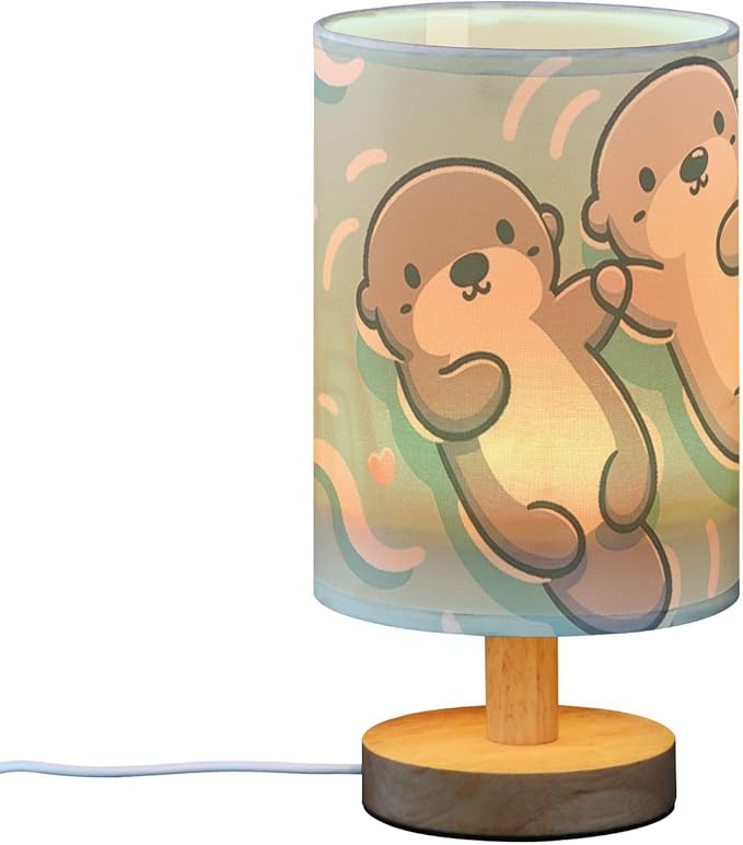 Cute Pufferfish LED Table Lamp, Bedside Lamp with Linen Lampshade, Flicker-Free Eye Care USB Plug in Nightstand Lamp, for Bedroom and Office