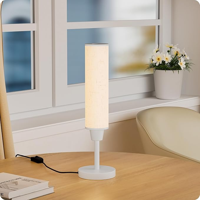 Table Lamp with Remote，Bedside Lamps for Night Stands, Nightstand Lamp with Adjustable Brightness (10%-100%) and Color Temperature (3000k-6000k),Small Lamp for Bedroom (White-Beige Linen)