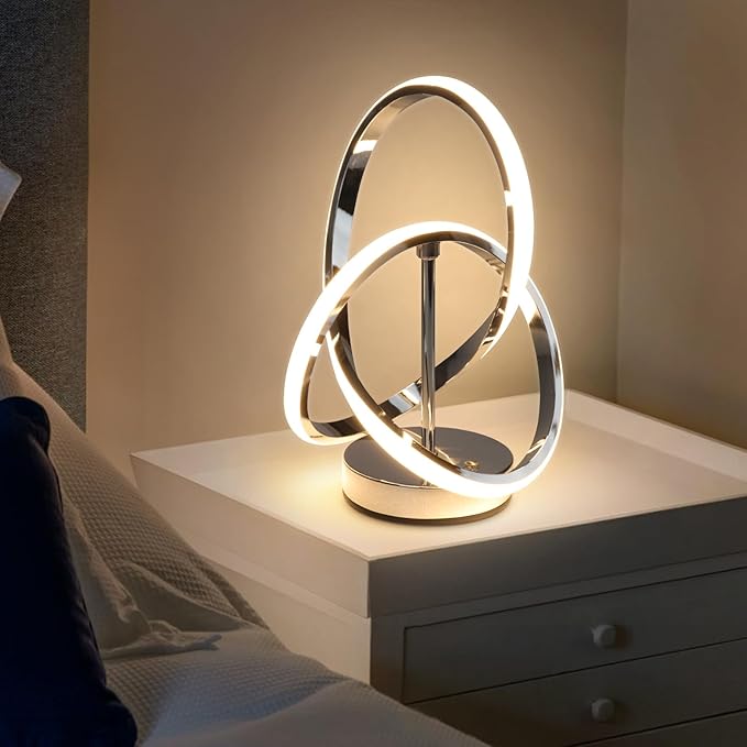 Modern Spiral Table Lamps, LED Modern Table Lamp, Chrome Decor Bedside Light with Touch Control, 3 Color Dimmable Nightstand Lamp for Bedroom, Side Small Table Lamp for Living Room