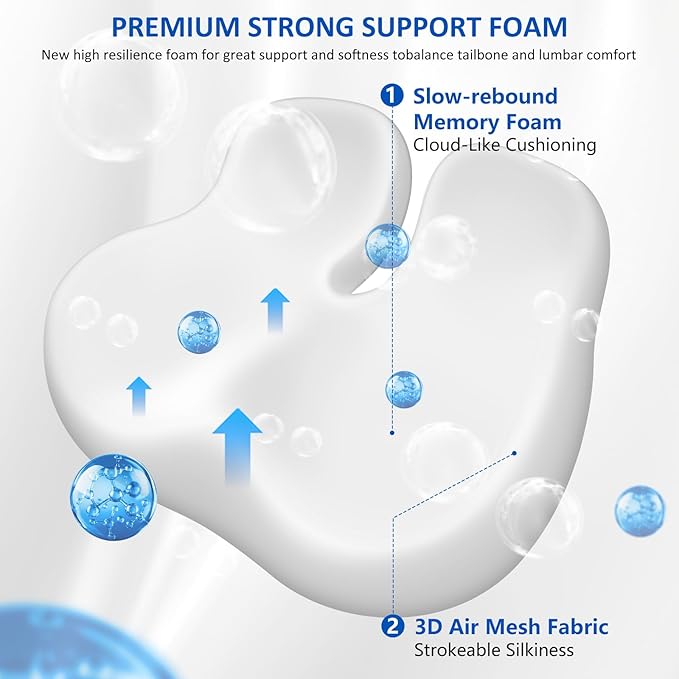 Thickened Seat Cushions for Office Chairs, Ergonomic Memory Foam Seat Cushion, Sciatica Support Pillow for Long Sitting, Coccyx Cushion for Tailbone Support, Office, Car, Pregnancy, Wheelchair