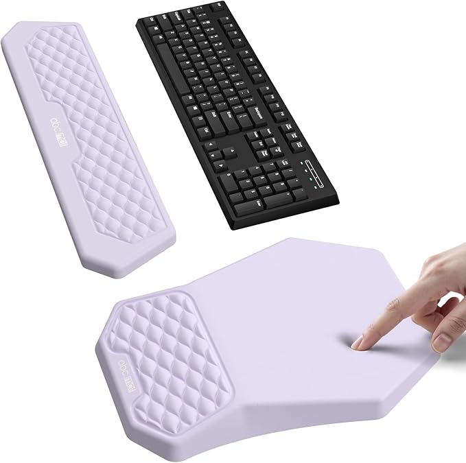 Ergonomic Mouse Pad and Keyboard Wrist Rest Support Set, Massage Design Mousepad for Carpal Tunnel, Memory Foam, Non-Slip PU Base for Computer Desk, Purple