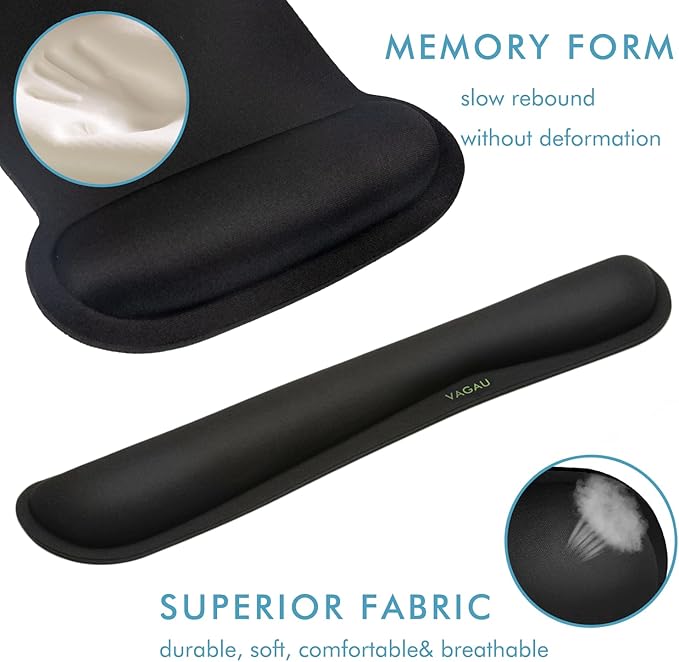 VAGAU Premium Keyboard Wrist Rest and Mouse Pad Wrist Support, Ergonomic Memory Foam Set for Office, Laptop, Mac, Computer and Gaming, Comfortable Typing (2 Pack)