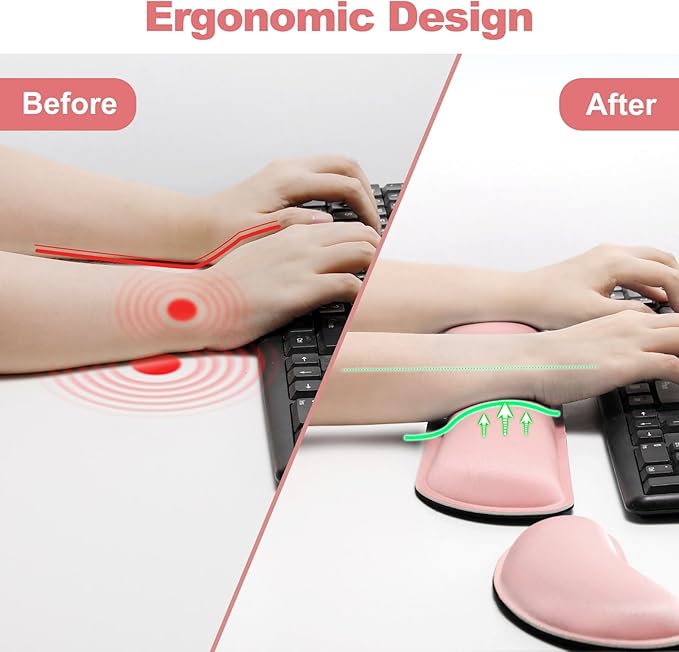 Gimars Upgrade Cleanable PU Leather Keyboard Wrist Pillow Rest Pad, Enlarge Mouse Wrist Cushion Support for Office, Computer, Laptop, Mac, Durable, Comfortable, Pink