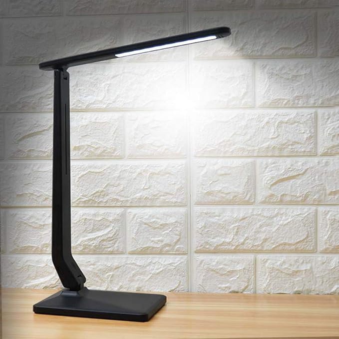 LED Desk Lamp One Key Touch Control Eye-Caring Table Lamps 3 Color Modes Non-Polar Dimmable Foldable for Study Office Bedroom Gift (Black)