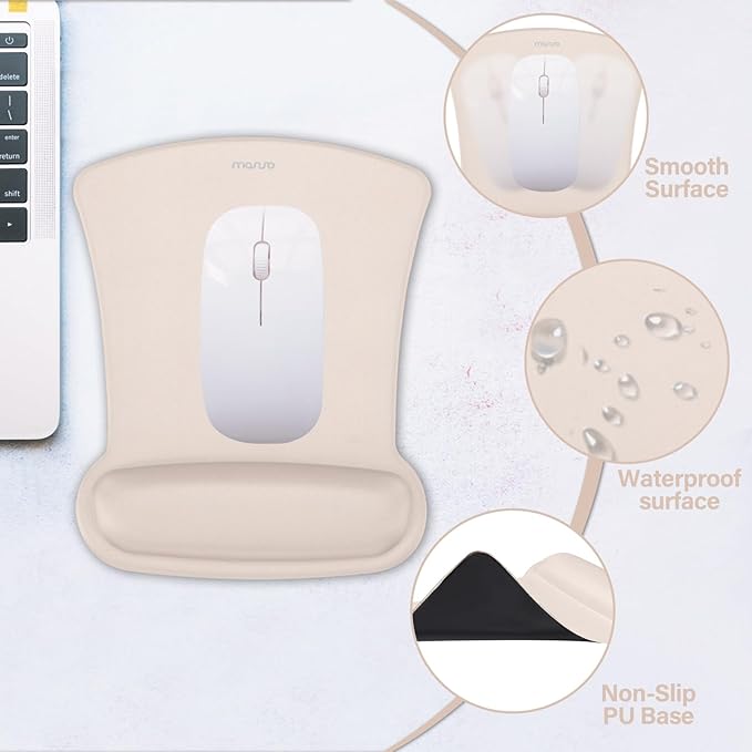 MOSISO Wrist Rest Support for Mouse Pad & Keyboard Set, Ergonomic Mousepad Non-Slip Base Home/Office Easy Typing Cushion with Neoprene Cloth & Raised Memory Foam, Apricot