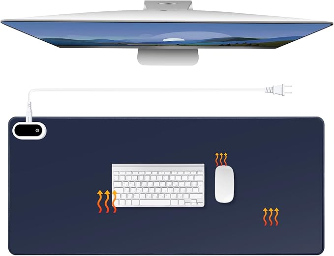 Konohan Heated Desk Pad Warm Mouse Pad, 5 Heating Level & 4 Hour Auto Shut-Off, PU Leather Warm Mouse Mat Heating Keyboard Gaming Mice Warmer Mat Only Supports 110v(Dark Blue Color,31.5" X 13")