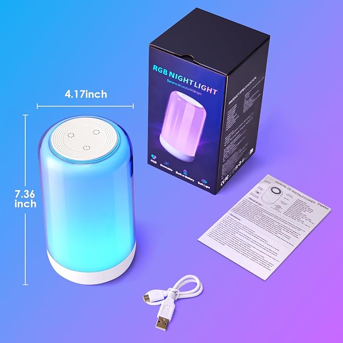 LED Lamp for Bedroom, 32 RGB Colors & 10 Brightness Touch Night Light, 1800mAh Cordless & Battery NightLight, Mood Lighting Rechargeable Lamp for Adults/Kids/Baby Nursery Night Light, Eyes Care, Gifts