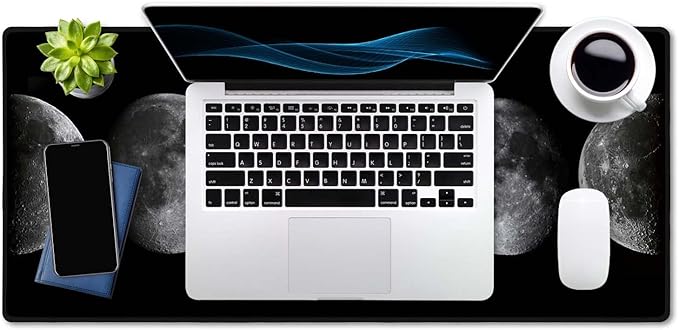 SSOIU Large Mouse Pad, Full Desk XXL Extended Gaming Mouse Pad 35.5" X 15.7", Waterproof Desk Mat with Stitched Edge, Non-Slip Laptop Computer Keyboard Mousepad for Office & Home, Phases of The Moon