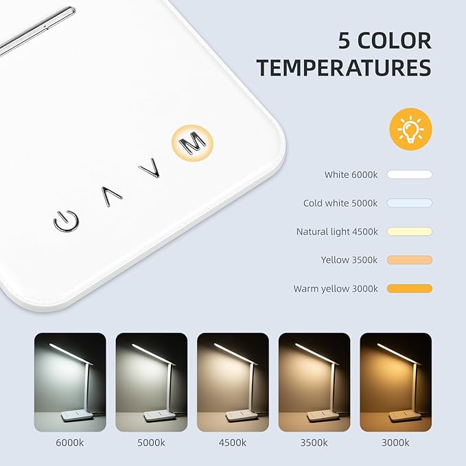 LED Desk Lamp, Dimmable Table Lamp with 5 Colors and 5 Brightness Levels, Reading Light with USB Charging Port, Touch Control for Children, Bedroom, Reading, Offices