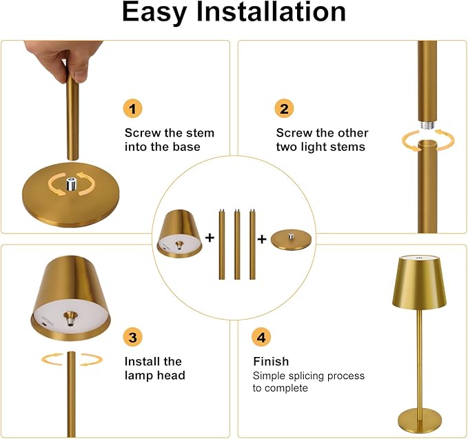 Gold Cordless Table Lamp,8-20 Inches Adjustable Height, 5000mAh Rechargeable LED Desk Lamp, 3 Color Stepless Dimmable, Portable Table Light for Indoor/Outdoor