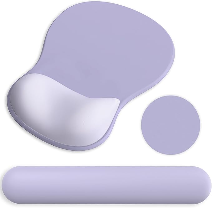 Ergonomic Mouse Pad with Wrist Rest and Keyboard Wrist Rest, Gel Mousepad and Wrist Rest for Computer Keyboard, Ergonomic Wrist Support, Non-Slip PU Base, Mouse Pad with Wrist Support for Gaming, Office, Purple