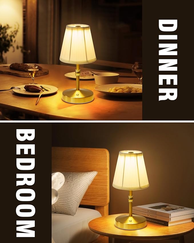 5W Mini Cordless Lamp Gold,3000 mah Small Battery Operated Lamp,Vintage Small Table Lamps,3 Level Dimmable Rechargeable Lamps,Decorative Dining Table Light,Mini Lamps for Kitchen,Nightstand,Bedroom