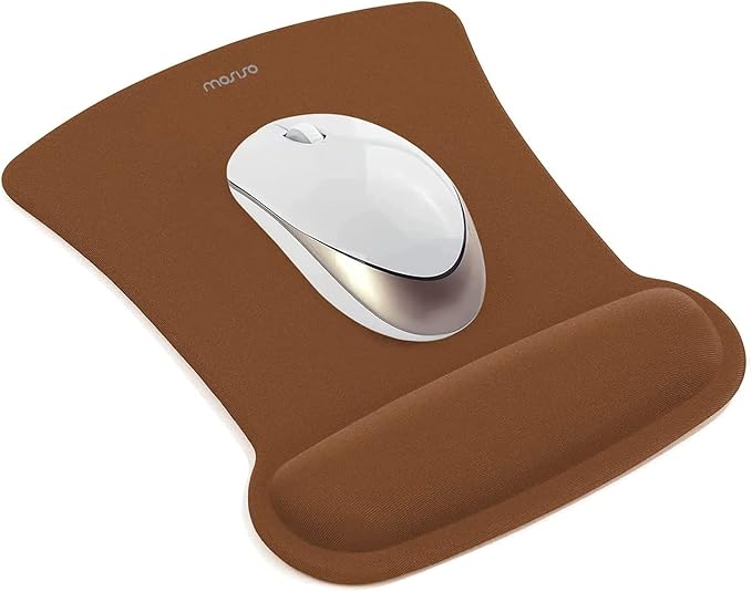 MOSISO Wrist Rest Support for Mouse Pad & Keyboard Set, Ergonomic Mousepad Non-Slip Base Home/Office Easy Typing Cushion with Neoprene Cloth & Raised Memory Foam, Brown