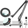 10X Magnifying Glass with Light and Clamp, Real Glass Stand Lighted Magnifier, 5 Color Modes Stepless Dimmable LED Desk Lamp Hands Free for Crafts Hobby Reading Painting Sewing Close Work Large Black
