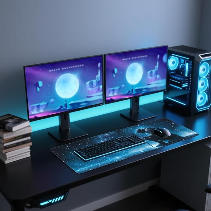 Knight Desk Mat Gaming Large Mouse Pad Cosmic Sky Blue Galaxy Mousepad for Keyboard and Mouse Extra Large Full Desk Computer Pads 31.5 x 11.8 Mouse Pads for Desk Home Office Gaming