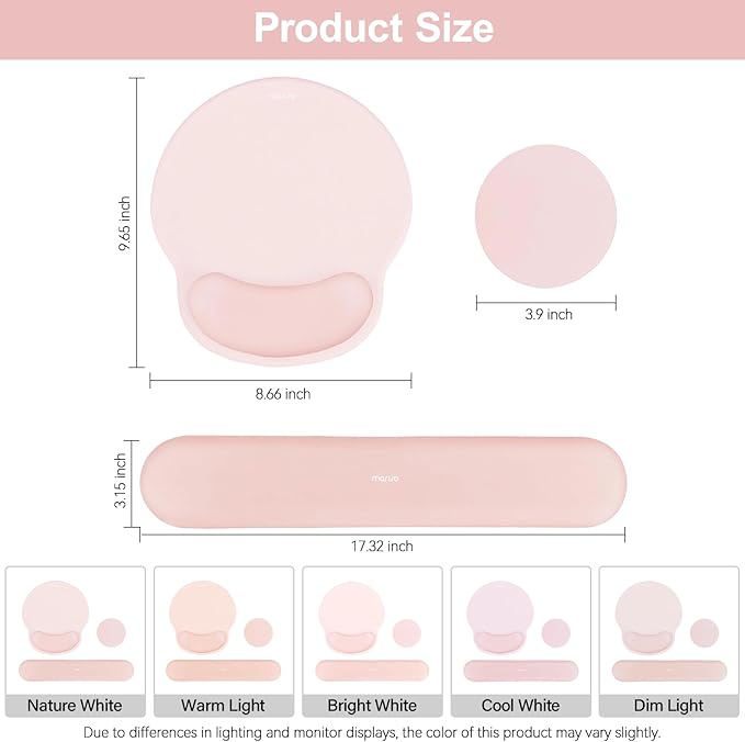 MOSISO Wrist Rest Support for Mouse Pad&Keyboard Set, Circle Curved Ergonomic Mousepad&Coaster Non-Slip Base Home/Office Wrist Support&Easy Typing Pad with Soft Cloth&Silicone Lining, Chalk Pink