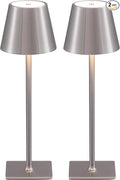 KDG 2 Pack Cordless Table Lamp,Portable LED Desk Lamp, 4000mAh Battery Operated, 3 Color Stepless Dimming Up, for Restaurant/Bedroom/Bars/Outdoor Party/Camping/Coffee Shop Night Light(Brushed Nickel)
