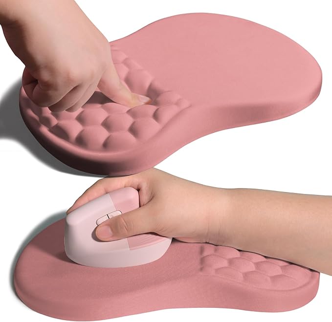 Ergonomic Joint Wrist Support Mouse Pad with Memory Foam Cushion Massage Bump, Carpal Tunnel Mousepad Slope Design for Wrist Rest, 11.8x7.9 in, Pink