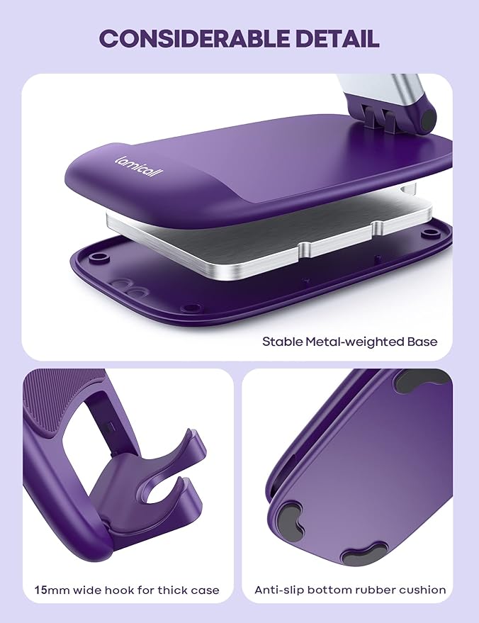 Lamicall Purple Phone Holder for Desk - Dark Purple Cellphone Stand Desk Accessories Desktop Office Must Have, Gifts for iPhone 17 16 15 14 13 Pro Max Mini, 12 11 XR X 8 7 6 Plus SE, 4-8'' Smartphone