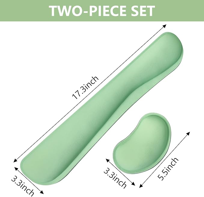 Wrist Rest for Computer Keyboard and Mouse, Ergonomic Design Wrist Support Pad for Keyboard, Soft Memory Foam Desk Pads Support Hand and Arm Easy Typing & Comfort, 2 Piece Pad, Green