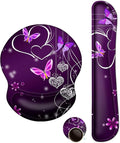 ArtSo Upgraded Wrist Rest Support for Mouse Pad & Keyboard, Ergonomic Gel Mousepad Non-Slip Rubber Base Home, Office Wrist Support, Easy Typing Cushion Neoprene, Soft Memory Foam, Purple Heart Butterfly