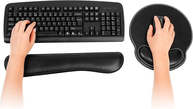 RICHEN Ergonomic PU Leather Keyboard Wrist Rest and Mouse Pad with Wrist Support, Memory Foam Set for Computer/Laptop,Gaming and Office, Comfortable for Easy Typing (PU Black)