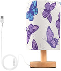 Purple Butterfly LED Table Lamp, Bedside Lamp with Linen Lampshade, Flicker-Free Eye Care USB Plug in Nightstand Lamp, for Bedroom and Office