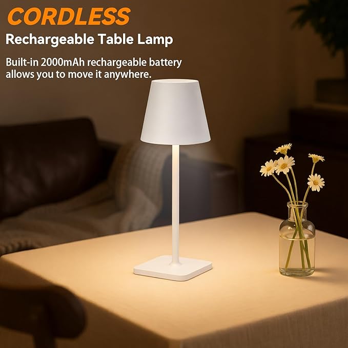 2 Pack Minimalistic Cordless Table Lamps - 2000mAh Rechargeable, Touch Control, 3 Colors Stepless Dimming LED Bottle Lamp Kit for Home & Camping