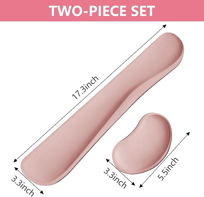 Wrist Rest for Computer Keyboard and Mouse, Ergonomic Design Wrist Support Pad for Keyboard, Soft Memory Foam Desk Pads Support Hand and Arm Easy Typing & Comfort, 2 Piece Pad, Pink