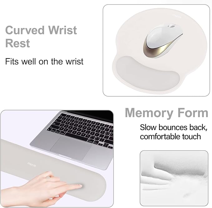 MOSISO Wrist Rest Support for Mouse Pad&Keyboard Set, Circle Curved Ergonomic Mousepad&Coaster Non-Slip Base Home/Office Wrist Support&Easy Typing Pad with Soft Cloth&Silicone Lining, Stone Gray