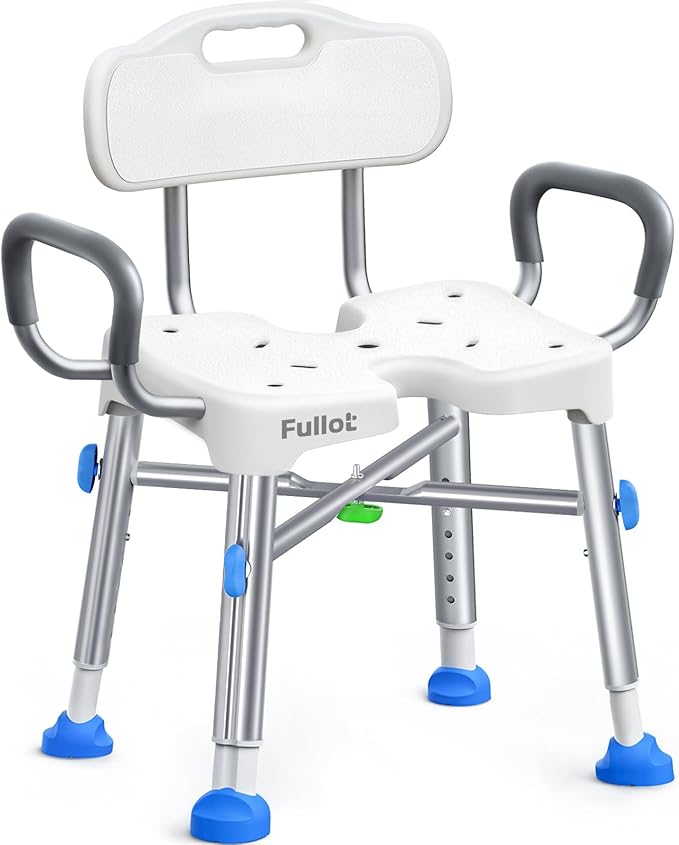 Ergonomic H-Shaped Shower Chair for Elderly and Disabled with Back & Padded Arms,500 lbs Heavy Duty Adjustable Shower Stool Seat for Easy Cleaning, Anti-Slip Bath Chairs for Bathtub