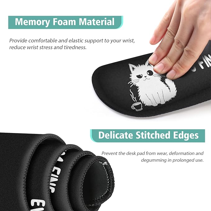 Desk Mat Set, Large Gaming Mouse Pad with Wrist Rest,Ergonomic Mouse Pad,Home Office Desk Accessories Decor Supplies(Cat)