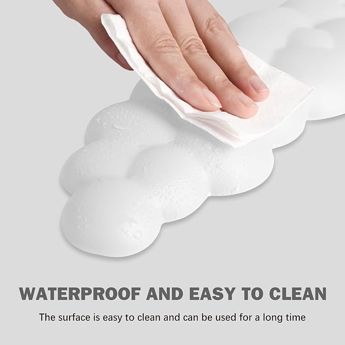 Cloud Keyboard Wrist Rest Pad Set,Enlarge PU Leather Memory Foam Wrist Cushion Support,Easy Typing,Mouse Wrist Rest Pad,Non-Slip Wrist Support for Home, Office,White