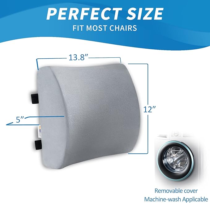 SAIREIDER Lumbar Pillow, Memory Foam Office Chair Back Support Pillows Back Support Improve Posture, Lumbar Support Pillow for Car、Gaming Chair、 Home Chair, Double Adjustable Straps(Grey)