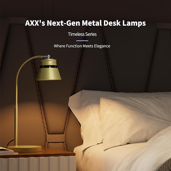 AXX Gold Desk Lamp, 24-Inch Table Light for Home Office/Bedroom/College Dorm Room, LED Bulb Included, 1000LM, 3 Color Modes, 10 Dimmable Levels, Metal