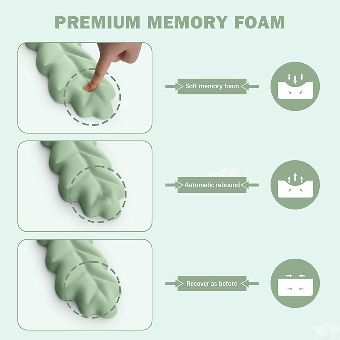 Keyboard Wrist Rest Pad Set, Leaf Shape PU Leather Memory Foam Wrist Cushion Support,Mouse Wrist Rest Pad,Non-Slip Wrist Support for Easy Typing, Green Leaf