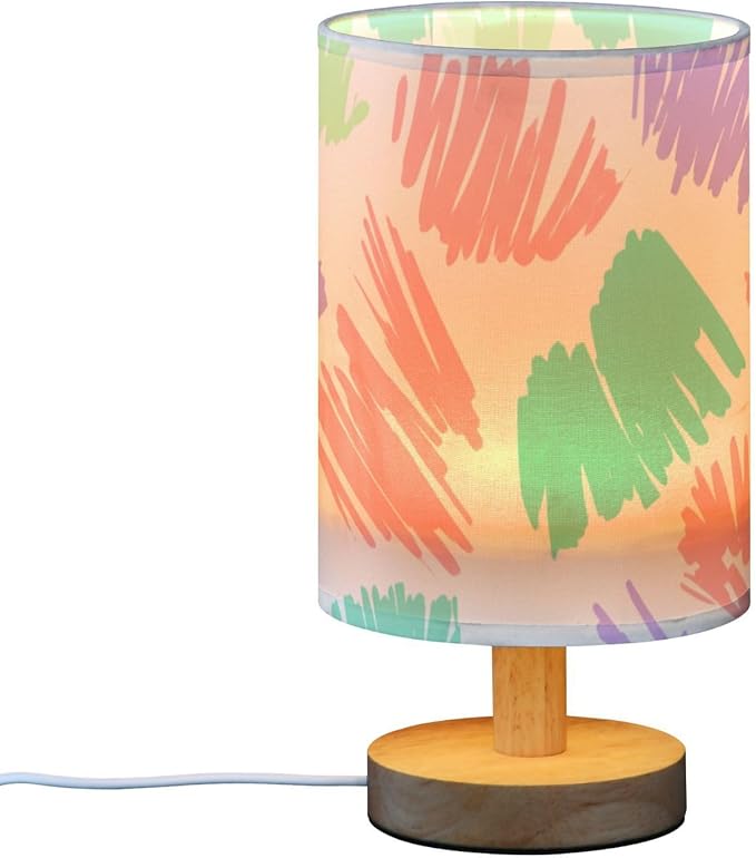 Colorful Brush LED Table Lamp, Bedside Lamp with Linen Lampshade, Flicker-Free Eye Care USB Plug in Nightstand Lamp, for Bedroom and Office