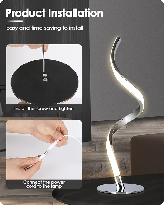 Yarra-Decor Modern Spiral Bedside Lamp - 3 Colors Touch Control LED Table Lamp, Stepless Dimmable Nightstand Lamps for Bedroom Living Room & Office(3000K 4000K 5000K) (Silver 2 Pack)