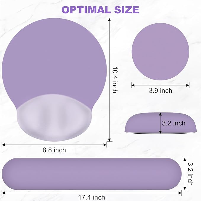 AIMSA Mouse Pad with Wrist Rest Support, Keyboard Wrist Rest Set, Ergonomic Memory Foam Mousepad for Computer Keyboard, Easy Typing and Pain Relief, Purple