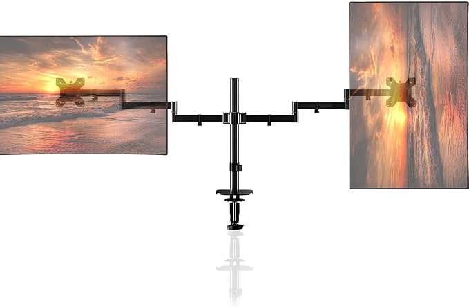 Pholiten Dual Monitor Stand for 13-32inch Screen,Extra Long Monitor Arm Desk Mount,Fully Adjustable 27.95 inch Monitor Arm,Each Arm up to 22lbs