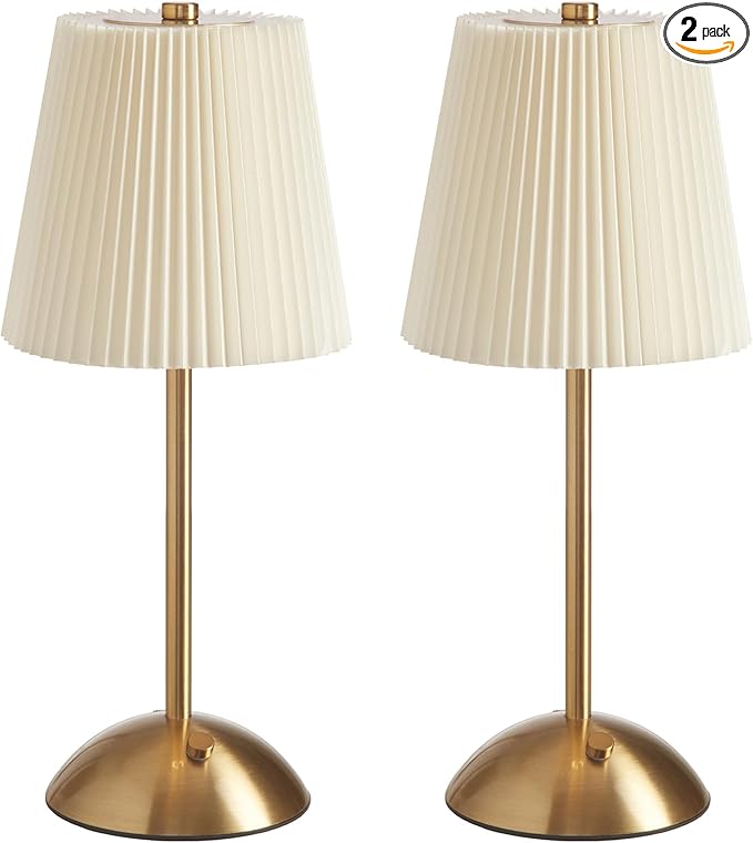 2-Pack Cordless Table Lamp,3000mAh Rechargeable Battery Operated Touch Light, Portable 3-Color Dimmable Vintage Ambient Light Beige Fabric Shade for Dining Table/Bedroom/Kitchen/Bathroom/Entryway/Gift