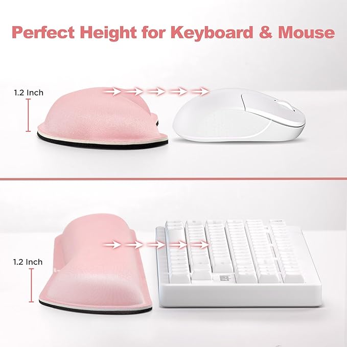 Gimars Upgrade Cleanable PU Leather Keyboard Wrist Pillow Rest Pad, Enlarge Mouse Wrist Cushion Support for Office, Computer, Laptop, Mac, Durable, Comfortable, Pink