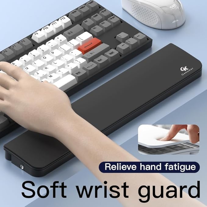 GK GAMAKAY 14.17'' Keyboard Wrist Rest Pad with Cleaning Tool Kit, ABS & Leather Hand Wrist Rest for 85% Mechanical Keyboard, Non-Slip Palm Pad for Comfortable Typing and Playing (Black-85%)