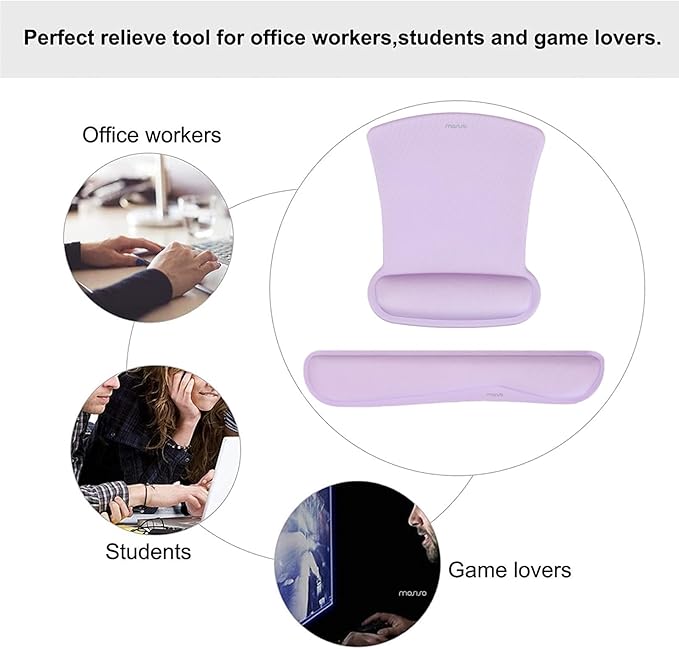 MOSISO Wrist Rest Support for Mouse Pad & Keyboard Set, Ergonomic Mousepad Non-Slip Base Home/Office Easy Typing Cushion with Neoprene Cloth & Raised Memory Foam, Dusty Lilac