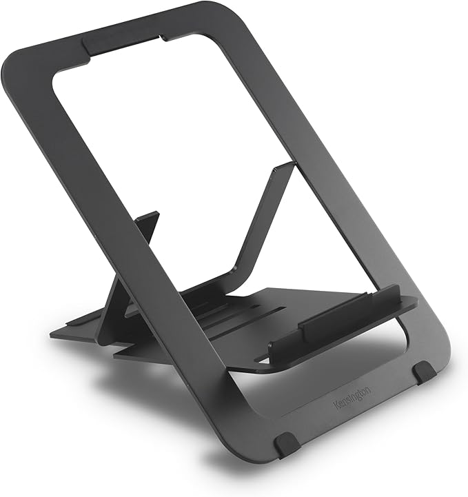 Kensington Adjustable Aluminum Laptop Stand for Desk, Ultra-Slim Lightweight Foldable Portable Notebook Holder, Anti-Slip Silicone Tablet Mount for 10"-17" Laptops and Tablets, Black K50428WW