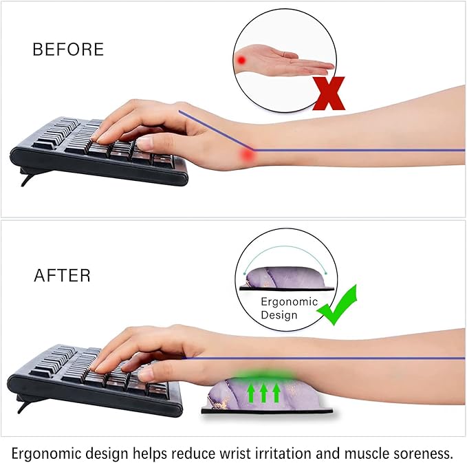 ArtSo Mouse Pad Keyboard Wrist Rest Support Ergonomic, Upgraded Cushion Mousepad Gel Memory Foam Non-Slip Rubber Base Wrist Support & Easy Typing for Home, Office, Purple Blue Marble
